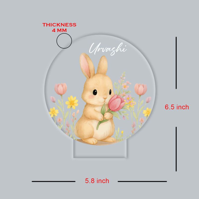 Personalized Cute Rabbit UV Print 3D LED Night Lamp – Warm White Birthday Return Bunny Theme Gift for Kids